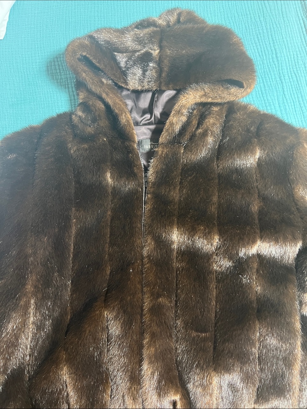 Donna Salyers Fabulous Furs Faux Mink Hooded Bomber Jacket - Pristine Condition